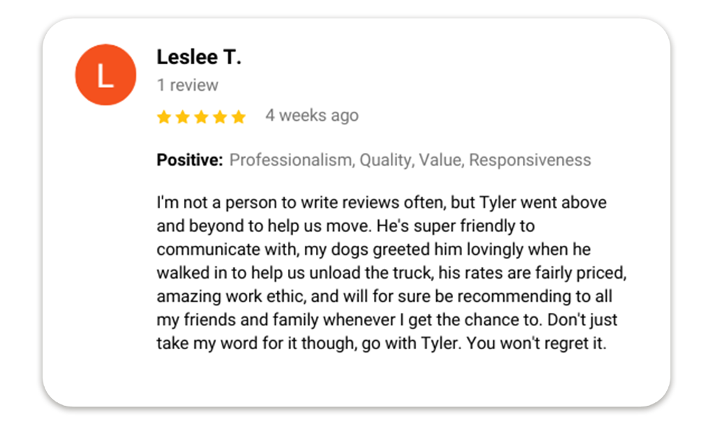 Haul ATX - Austin Moving Company Customer Reviews - Google Review - Leslee
